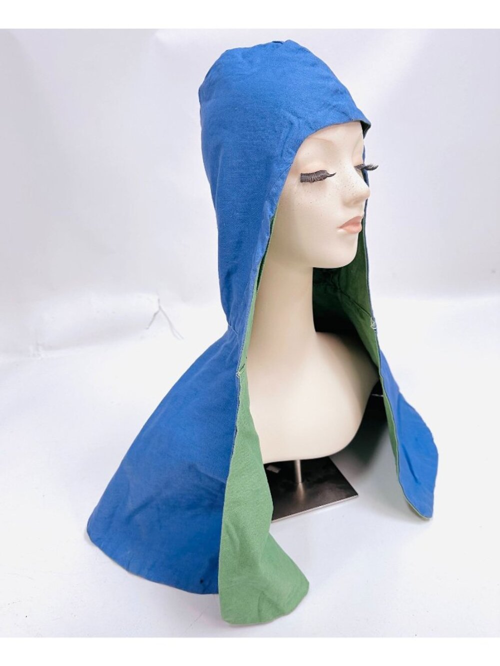 Vintage 1970s Handmade Reversible Blue/Green Costume/Theater Hooded Capelet (OS)